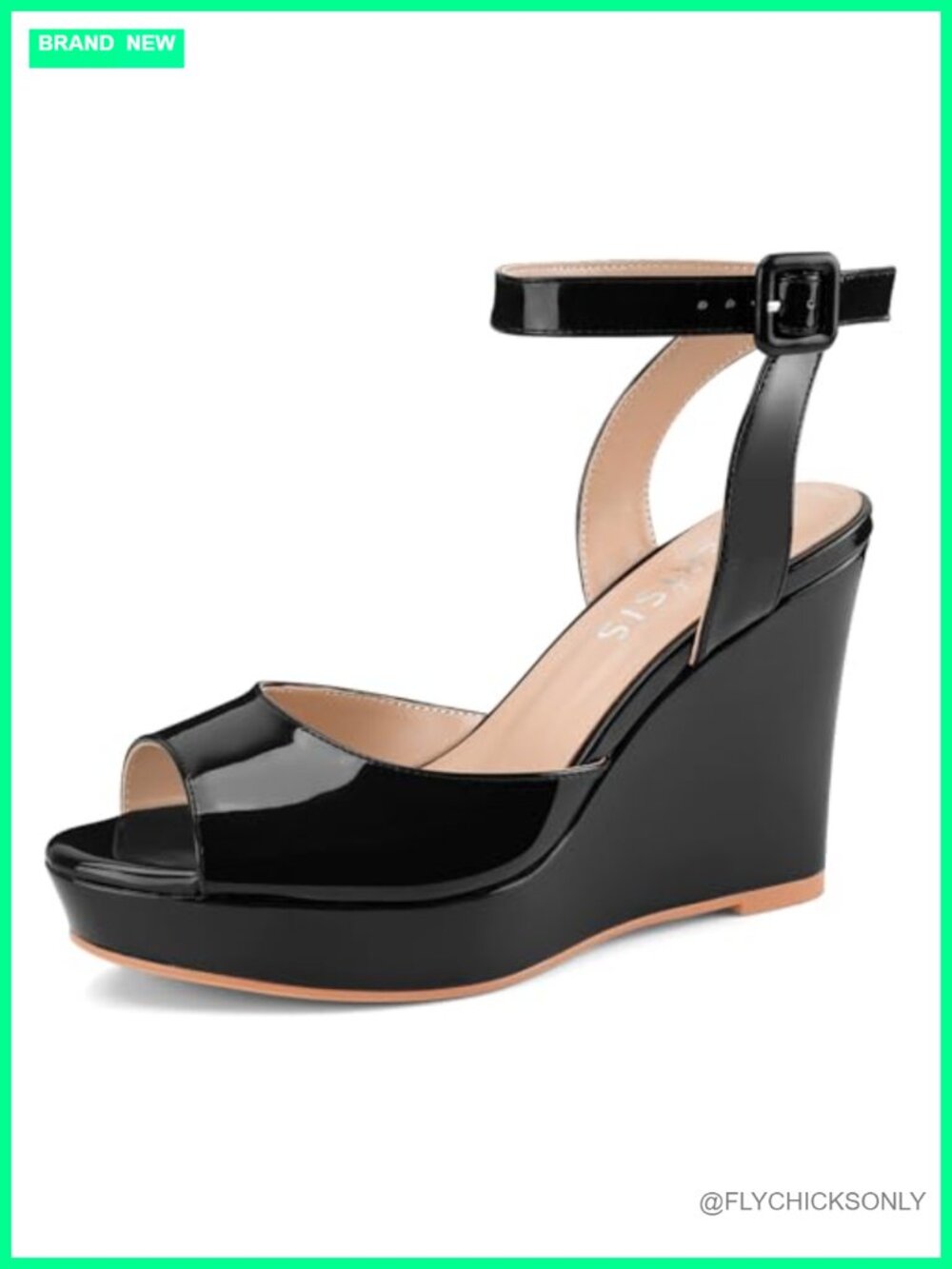 Patent Leather Platform Wedge Peep Toe Ankle Strap Sandals